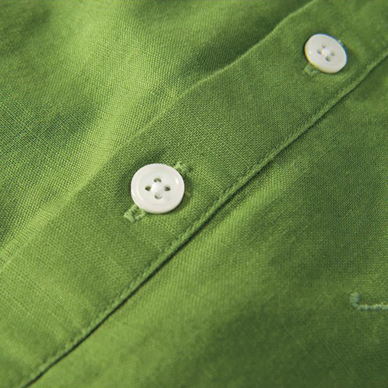 Buddha Stones Soft Embroidery Crane Pattern Stand Collar Cotton Linen Half Button Men's Shirt - image 11