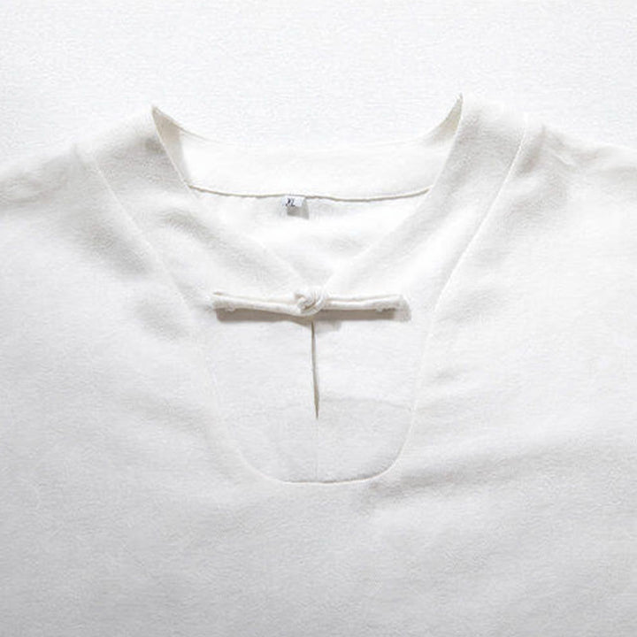 Buddha Stones White Frog-button Linen Three Quarter Sleeve Men's Shirt - image 2