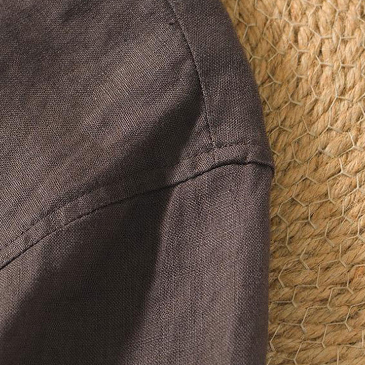 Buddha Stones Casual Plain V-neck Short Sleeve Linen Men's Shirt - image 8