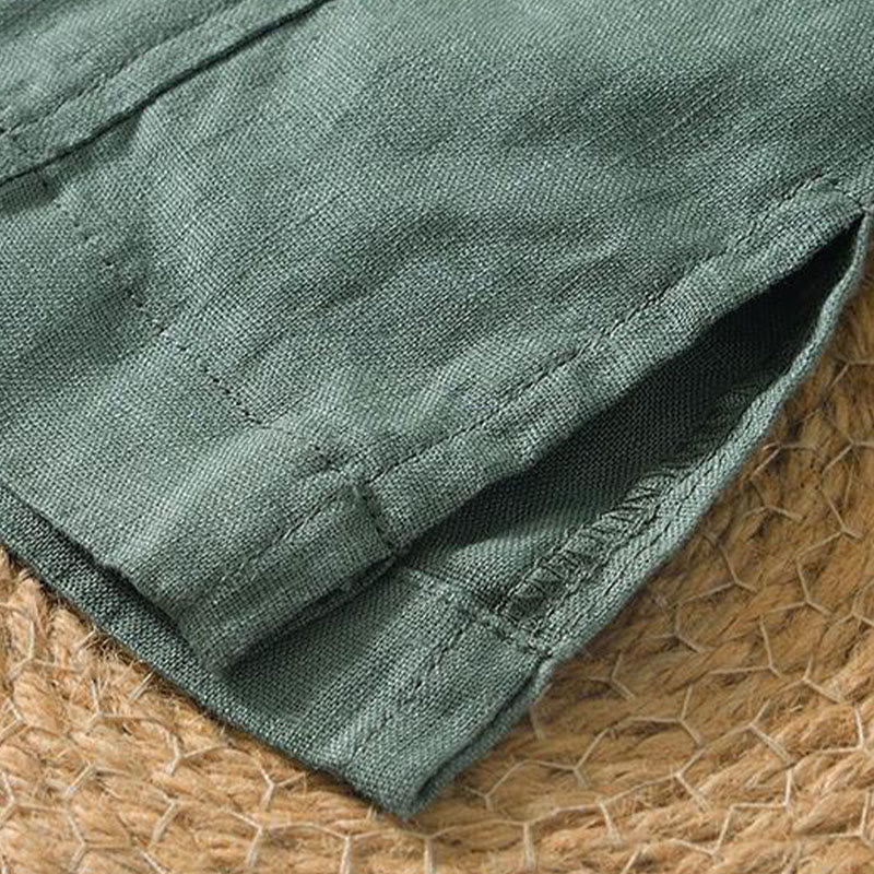 Buddha Stones Casual Plain V-neck Short Sleeve Linen Men's Shirt - image 15