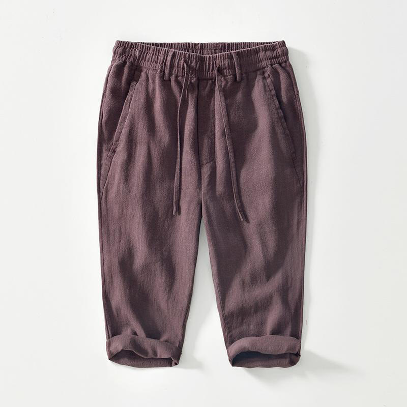 Buddha Stones Drawstring Simple Design 7-8 Length Cotton Linen Men's Pants With Pockets - Brown - US/UK/AU42，EU52 (3XL) - image 5