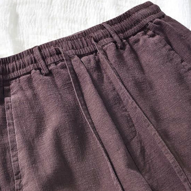 Buddha Stones Drawstring Simple Design 7-8 Length Cotton Linen Men's Pants With Pockets - image 6