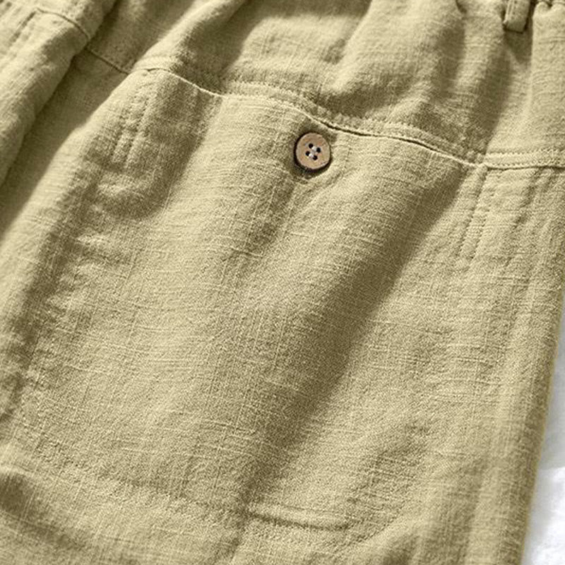 Buddha Stones Drawstring Simple Design 7-8 Length Cotton Linen Men's Pants With Pockets - image 18