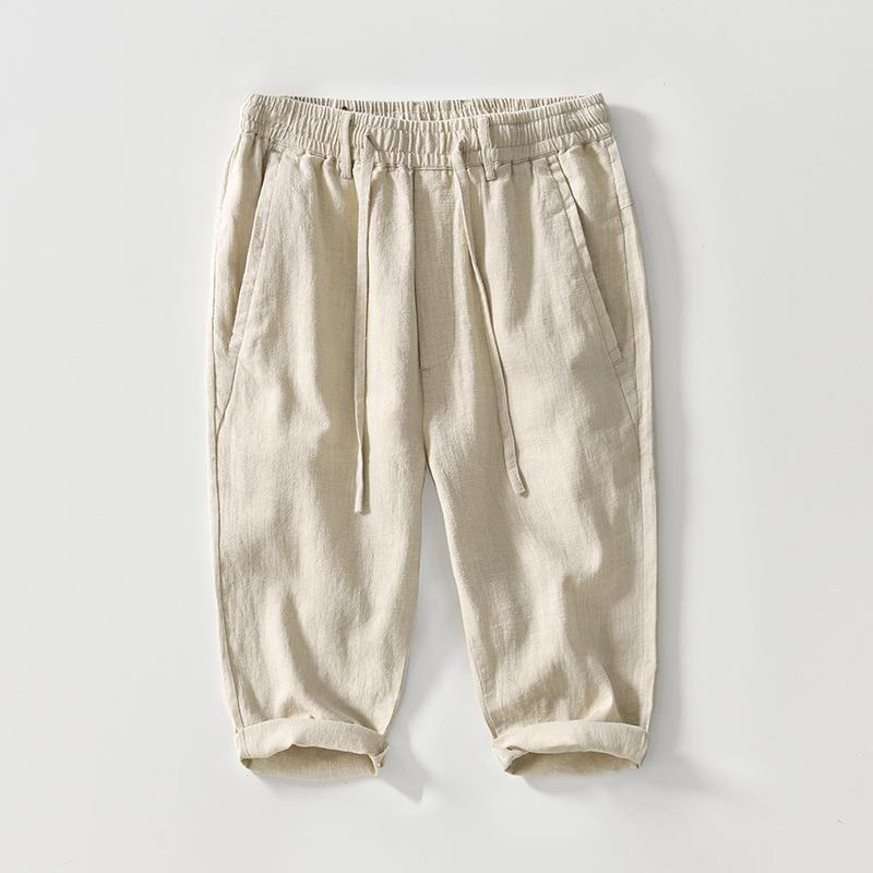 Buddha Stones Versatile Casual Drawstring 7-8 Length Cotton Linen Men's Pants With Pockets - Beige - US/UK/AU42，EU52 (3XL) - image 0