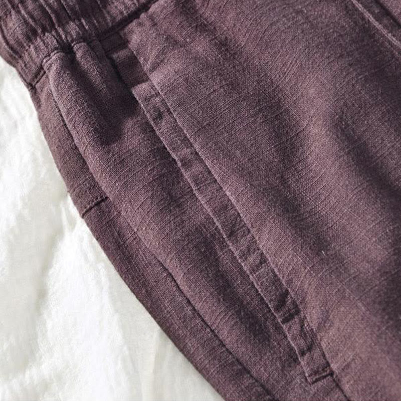 Buddha Stones Drawstring Simple Design 7-8 Length Cotton Linen Men's Pants With Pockets - image 7