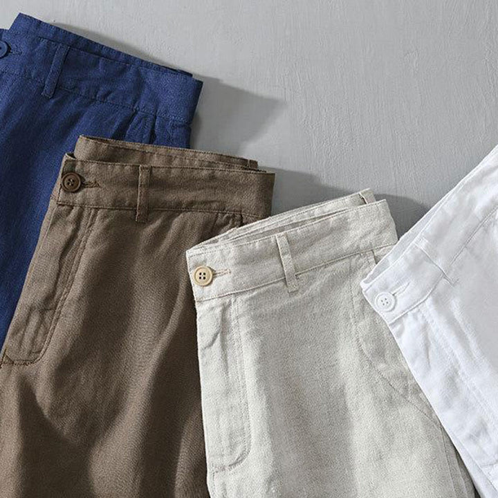 Buddha Stones Solid Color Drawstring Linen Men's Shorts With Pockets - image 19