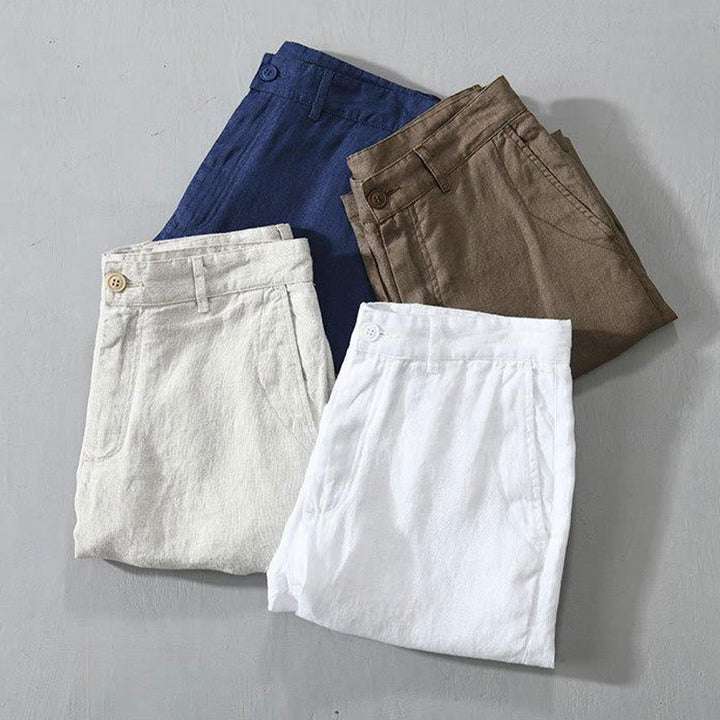 Buddha Stones Solid Color Drawstring Linen Men's Shorts With Pockets - image 18