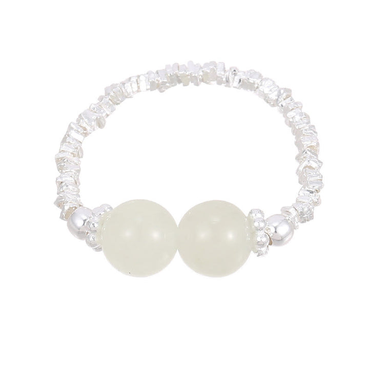 Buddha Stones 925 Sterling Silver Natural Small Hetian Jade Bead Luck Elastic Ring - image 10