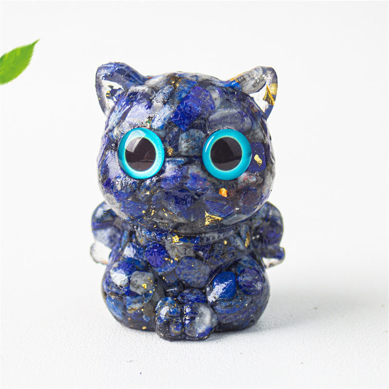 Buddha Stones Cute Cat Lazurite Amethyst Black Obsidian Aquamarine Crystal Resin Positive Home Decoration - image 2