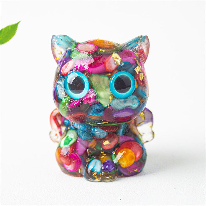 Buddha Stones Cute Cat Lazurite Lapis Lazuli Amethyst Black Obsidian Aquamarine Crystal Resin Positive Home Decoration - Colored Shells 5.5*4.5*3.5cm - image 13