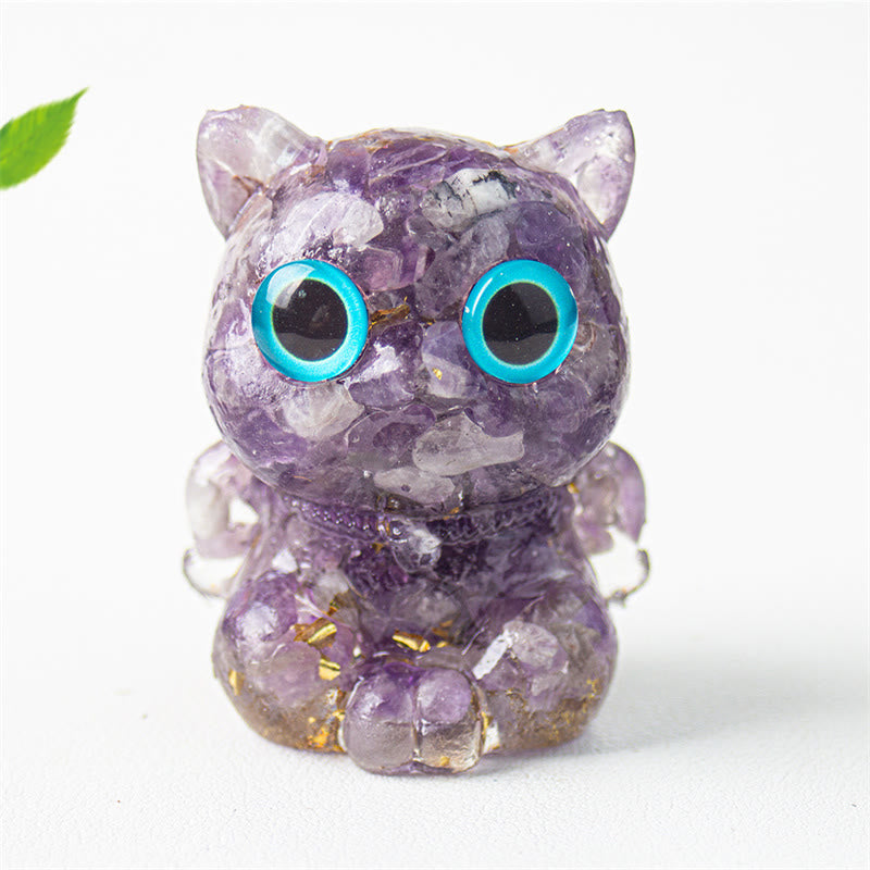 Buddha Stones Cute Cat Lazurite Lapis Lazuli Amethyst Black Obsidian Aquamarine Crystal Resin Positive Home Decoration - Amethyst 5.5*4.5*3.5cm - image 7