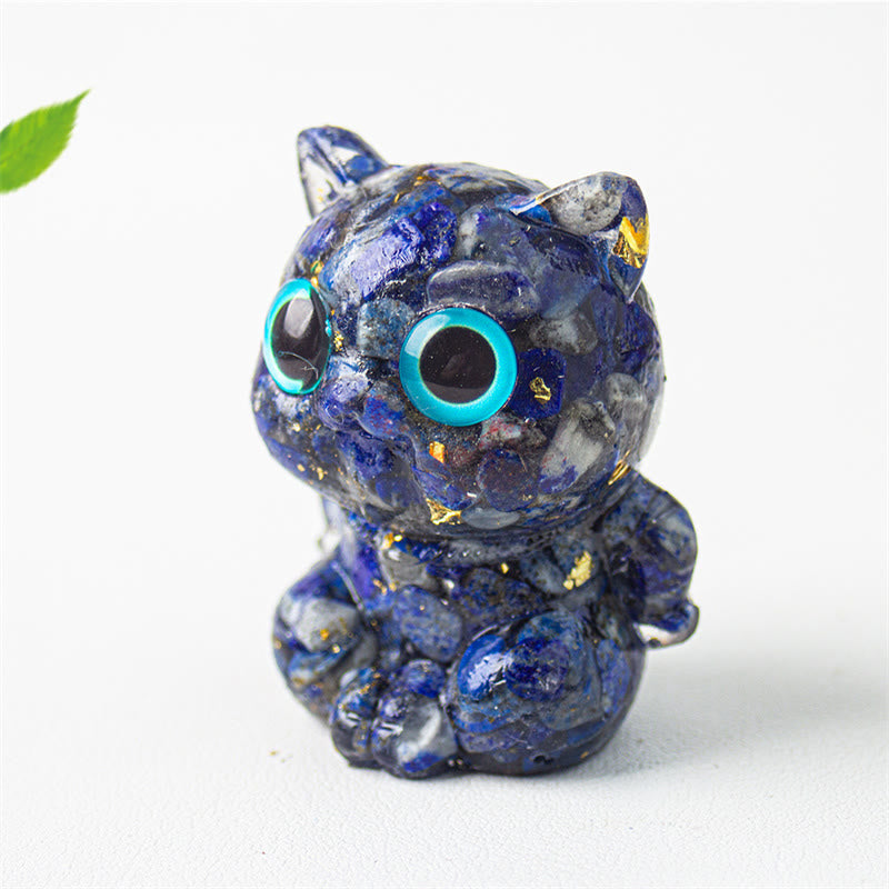 Buddha Stones Cute Cat Lazurite Lapis Lazuli Amethyst Black Obsidian Aquamarine Crystal Resin Positive Home Decoration - image 4