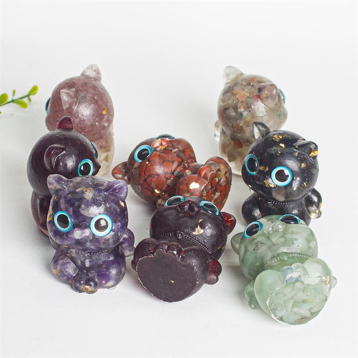 Buddha Stones Cute Cat Lazurite Lapis Lazuli Amethyst Black Obsidian Aquamarine Crystal Resin Positive Home Decoration - image 17