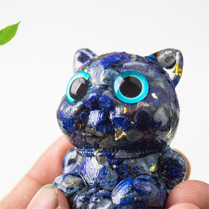 Buddha Stones Cute Cat Lazurite Lapis Lazuli Amethyst Black Obsidian Aquamarine Crystal Resin Positive Home Decoration - image 5