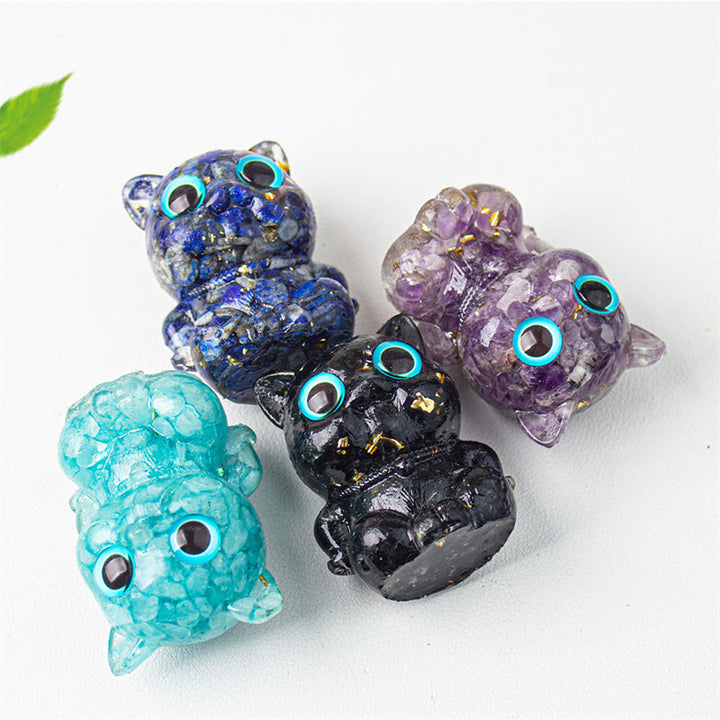 Buddha Stones Cute Cat Lazurite Amethyst Black Obsidian Aquamarine Crystal Resin Positive Home Decoration - image 17