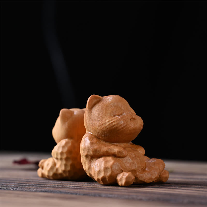 Buddha Stones Mini Cute Sitting Cat Sandalwood Protection Home Decoration - image 6