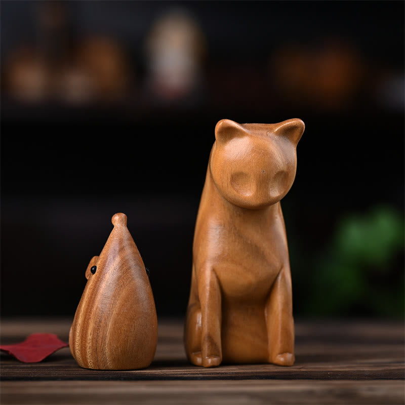 Buddha Stones Small Cat Mouse Green Sandalwood African Red Rosewood Peace Home Decoration - image 1