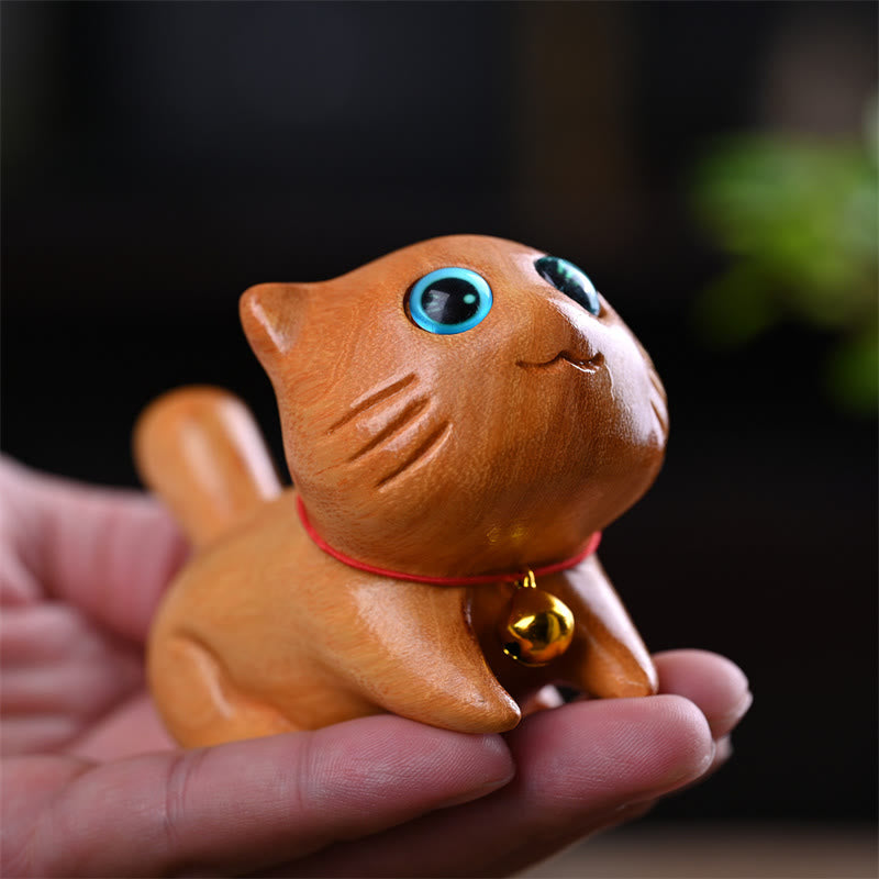 Buddha Stones Small Cute Confident Sleeping Cat Sandalwood Healing Home Decoration - Confident Cat 10cm - image 1