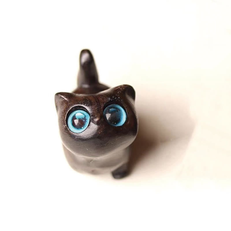 Buddha Stones Green Sandalwood Ebony Wood Sandalwood Small Leaf Red Sandalwood Mini Lucky Cat Peace Decoration - Ebony Wood Blue Eyes - image 9