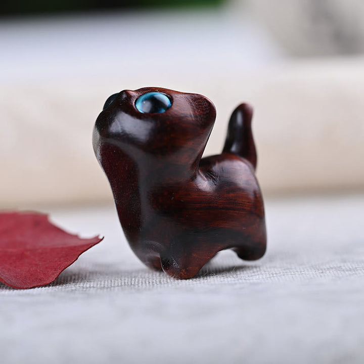 Buddha Stones Green Sandalwood Ebony Wood Sandalwood Small Leaf Red Sandalwood Mini Lucky Cat Peace Decoration - Small Leaf Red Sandalwood Blue Eyes 3.1*1.8*3.2cm - image 15