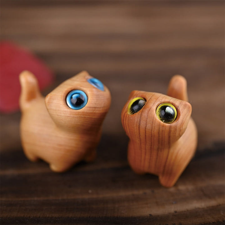 Buddha Stones Green Sandalwood Ebony Wood Sandalwood Small Leaf Red Sandalwood Mini Lucky Cat Peace Decoration - 2Pcs Thuja Sutchuenensis Cats - image 39