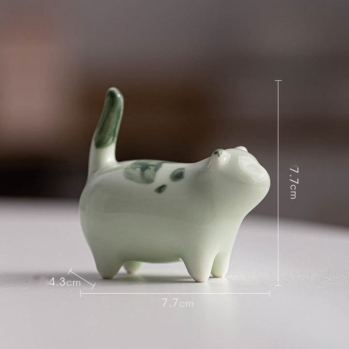 Buddha Stones Mini Lucky Cute Spotted Standing Cat Sleeping Kitten Ceramic Figurine Decoration - image 11
