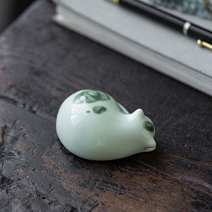 Buddha Stones Mini Lucky Cute Spotted Standing Cat Sleeping Kitten Ceramic Figurine Decoration - image 20