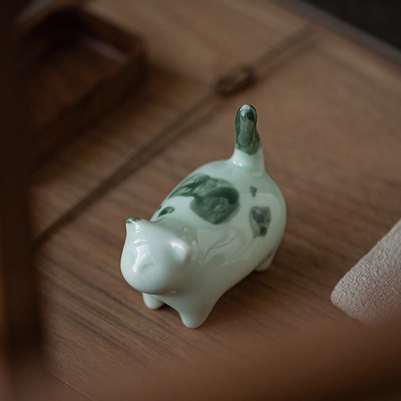 Buddha Stones Mini Lucky Cute Spotted Standing Cat Sleeping Kitten Ceramic Figurine Decoration - image 7
