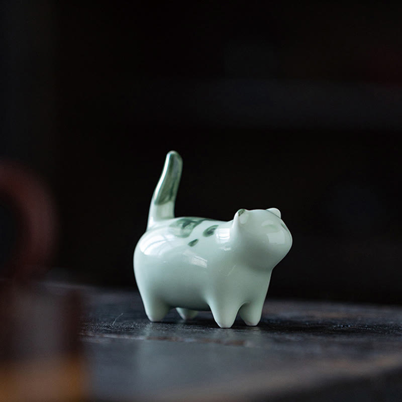 Buddha Stones Mini Lucky Cute Spotted Standing Cat Sleeping Kitten Ceramic Figurine Decoration - image 6