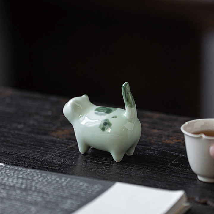 Buddha Stones Mini Lucky Cute Spotted Standing Cat Sleeping Kitten Ceramic Figurine Decoration - image 8