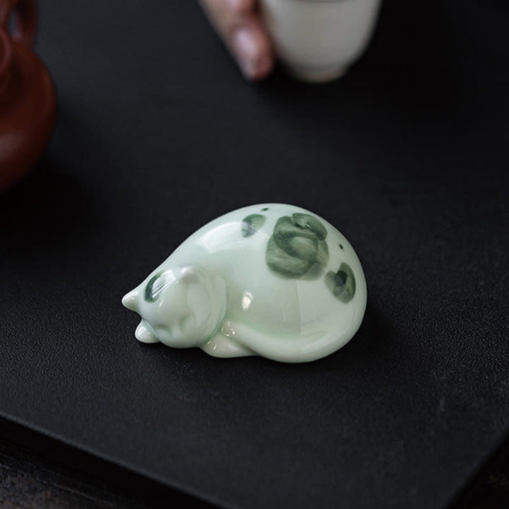 Buddha Stones Mini Lucky Cute Spotted Standing Cat Sleeping Kitten Ceramic Figurine Decoration - image 19