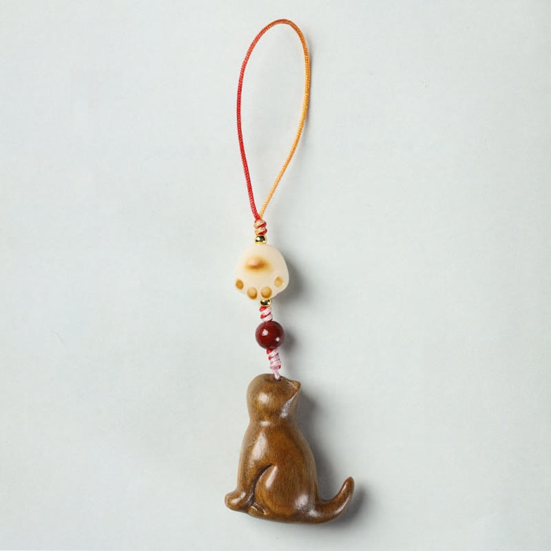 Buddha Stones Small Leaf Red Sandalwood Green Sandalwood Sandalwood Sitting Cat Sooth Phone Hanging Decoration - Green Sandalwood - image 10
