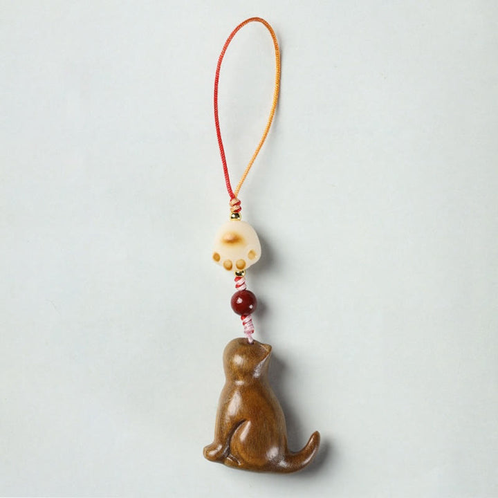 Buddha Stones Small Leaf Red Sandalwood Green Sandalwood Sandalwood Sitting Cat Sooth Phone Hanging Decoration - Green Sandalwood - image 10