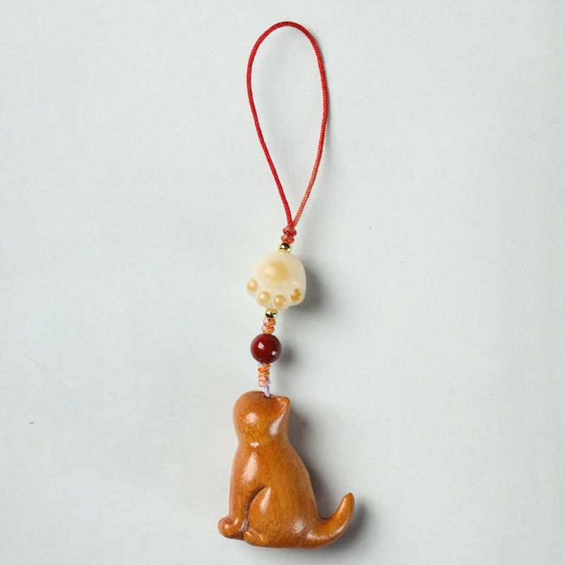 Buddha Stones Small Leaf Red Sandalwood Green Sandalwood Sandalwood Sitting Cat Sooth Phone Hanging Decoration - Sandalwood - image 14