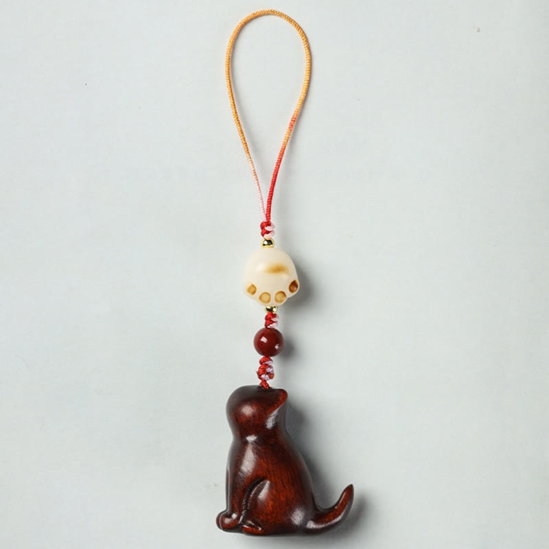 Buddha Stones Small Leaf Red Sandalwood Green Sandalwood Sandalwood Sitting Cat Sooth Phone Hanging Decoration - image 2