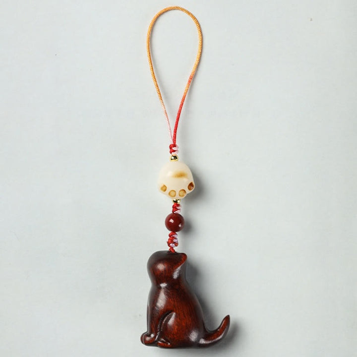 Buddha Stones Small Leaf Red Sandalwood Green Sandalwood Sandalwood Sitting Cat Sooth Phone Hanging Decoration - image 2