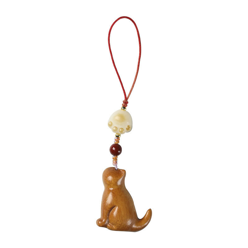 Buddha Stones Small Leaf Red Sandalwood Green Sandalwood Sandalwood Sitting Cat Sooth Phone Hanging Decoration - image 19