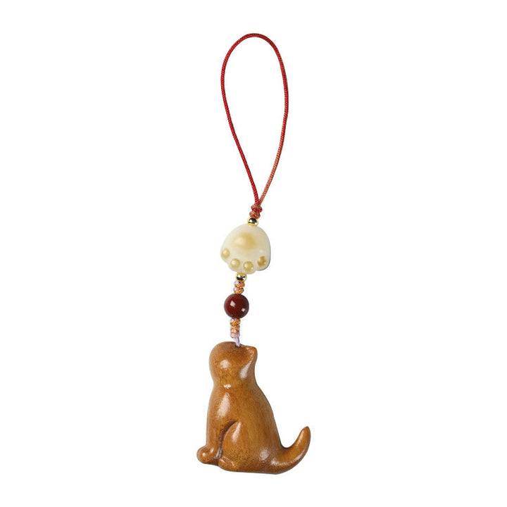 Buddha Stones Small Leaf Red Sandalwood Green Sandalwood Sandalwood Sitting Cat Sooth Phone Hanging Decoration - image 19