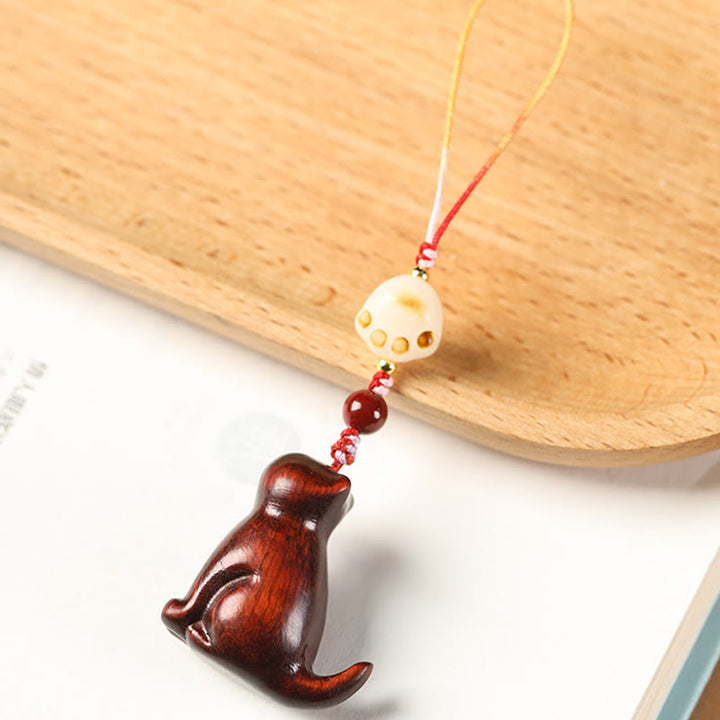 Buddha Stones Small Leaf Red Sandalwood Green Sandalwood Sandalwood Sitting Cat Sooth Phone Hanging Decoration - image 6