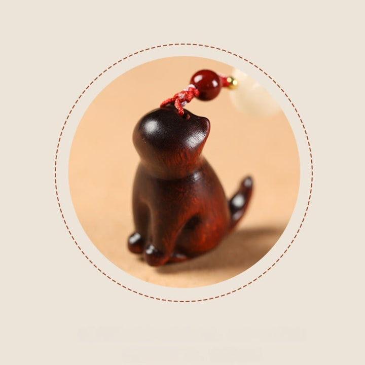 Buddha Stones Small Leaf Red Sandalwood Green Sandalwood Sandalwood Sitting Cat Sooth Phone Hanging Decoration - image 8