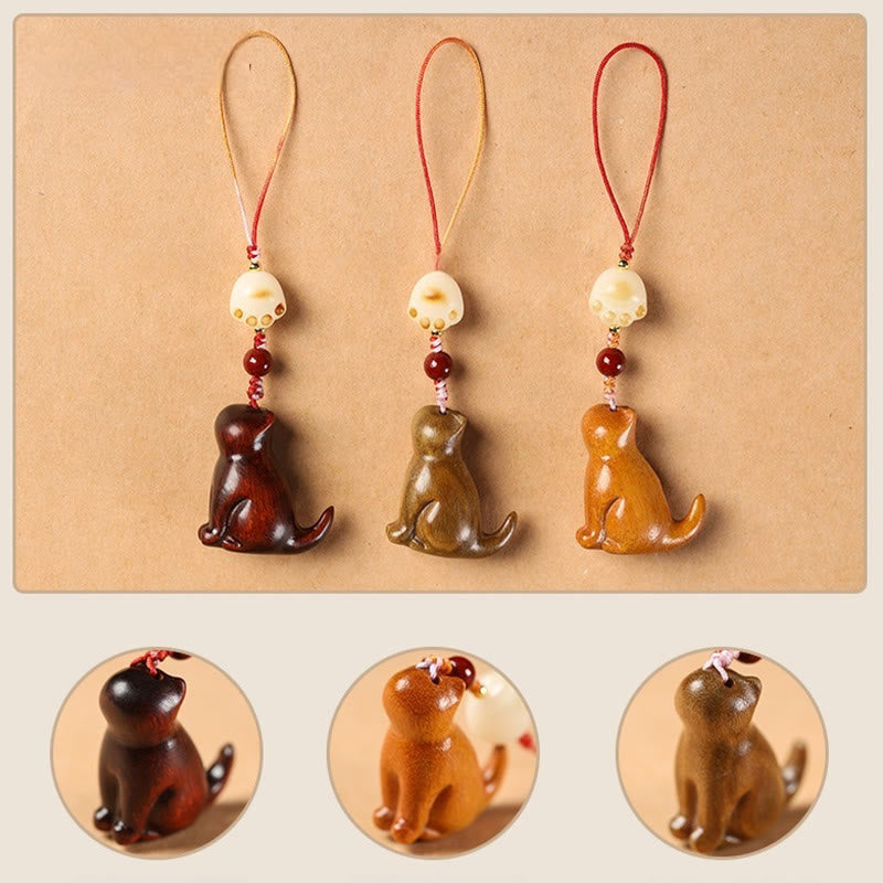 Buddha Stones Small Leaf Red Sandalwood Green Sandalwood Sandalwood Sitting Cat Sooth Phone Hanging Decoration - image 17