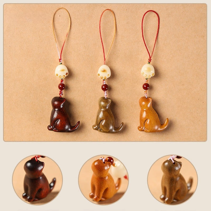 Buddha Stones Small Leaf Red Sandalwood Green Sandalwood Sandalwood Sitting Cat Sooth Phone Hanging Decoration - image 17
