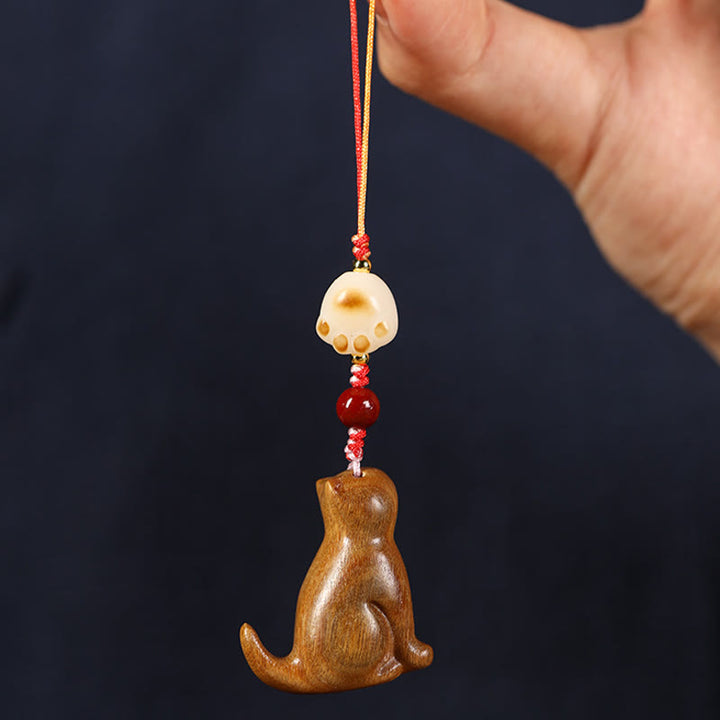 Buddha Stones Small Leaf Red Sandalwood Green Sandalwood Sandalwood Sitting Cat Sooth Phone Hanging Decoration - image 11
