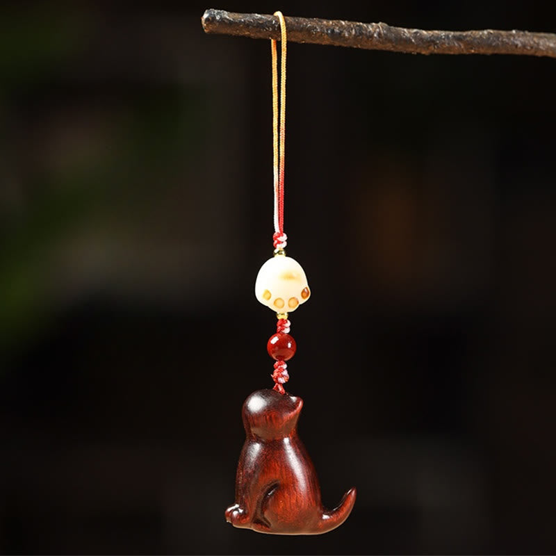 Buddha Stones Small Leaf Red Sandalwood Green Sandalwood Sandalwood Sitting Cat Sooth Phone Hanging Decoration - Small Leaf Red Sandalwood - image 1
