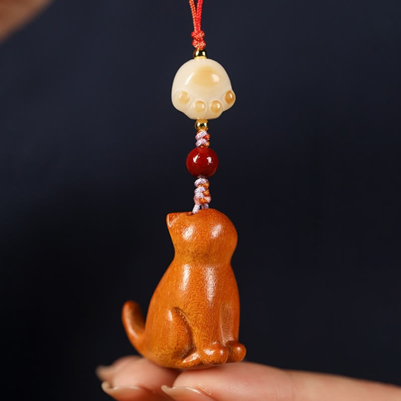 Buddha Stones Small Leaf Red Sandalwood Green Sandalwood Sandalwood Sitting Cat Sooth Phone Hanging Decoration - image 15
