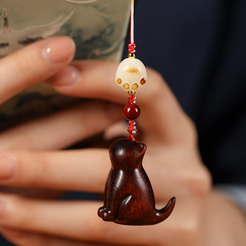 Buddha Stones Small Leaf Red Sandalwood Green Sandalwood Sandalwood Sitting Cat Sooth Phone Hanging Decoration - image 5
