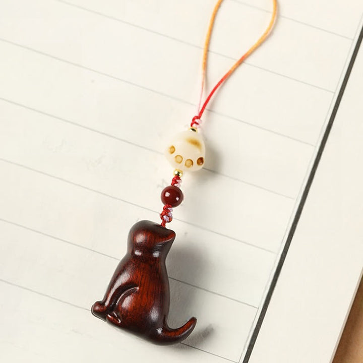 Buddha Stones Small Leaf Red Sandalwood Green Sandalwood Sandalwood Sitting Cat Sooth Phone Hanging Decoration - image 7