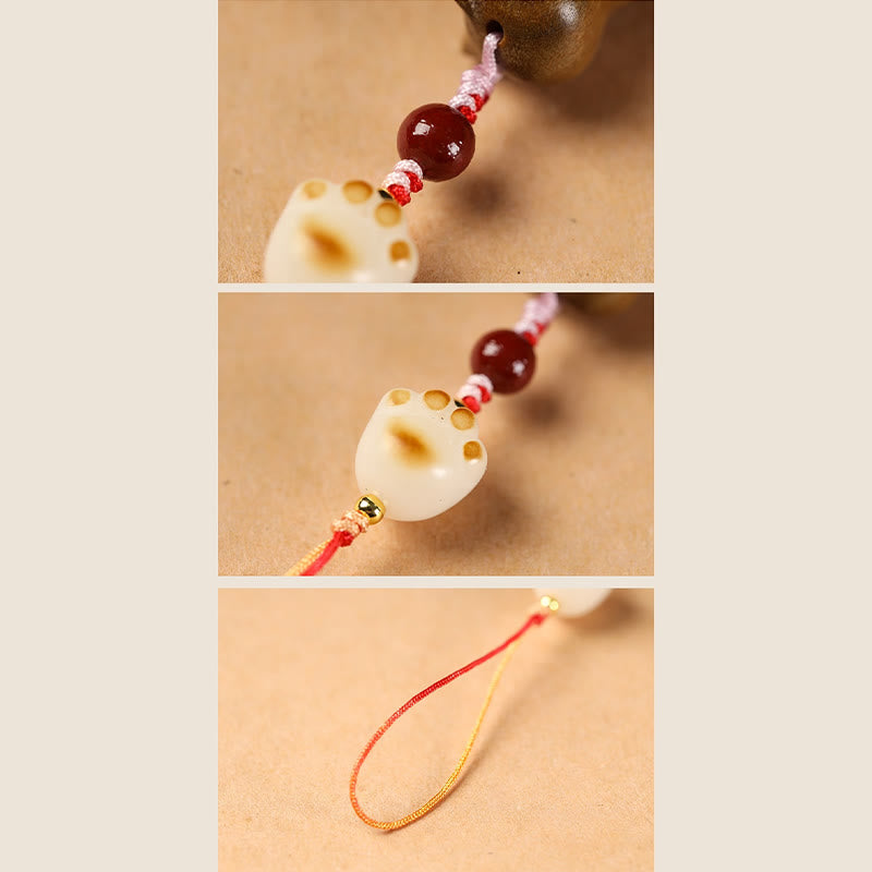 Buddha Stones Small Leaf Red Sandalwood Green Sandalwood Sandalwood Sitting Cat Sooth Phone Hanging Decoration - image 16