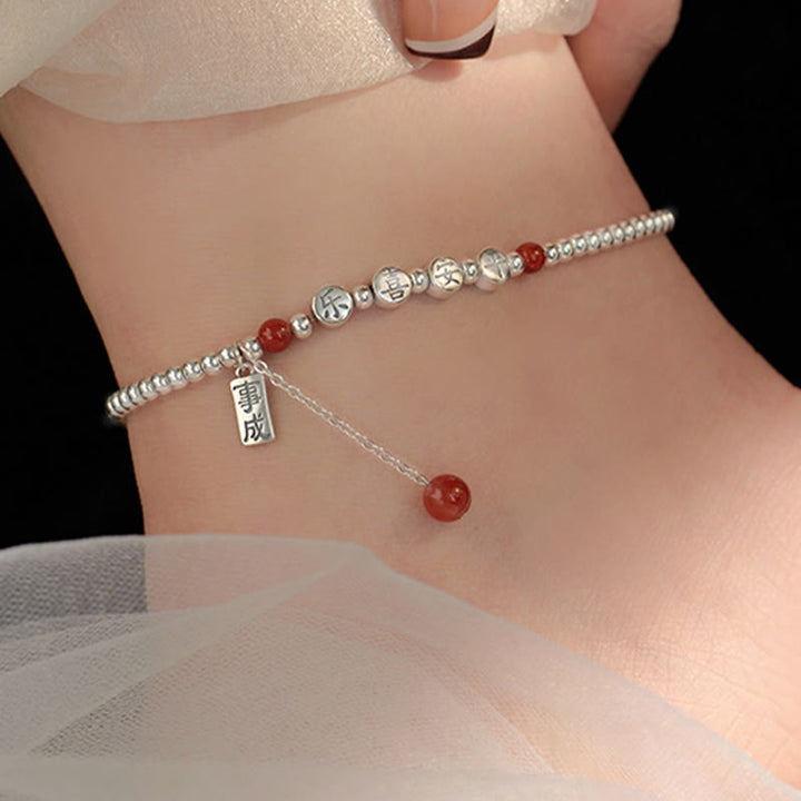 Buddha Stones 925 Sterling Silver Small Beads Red Agate Peace And Joy Blessing Anklet - image 7