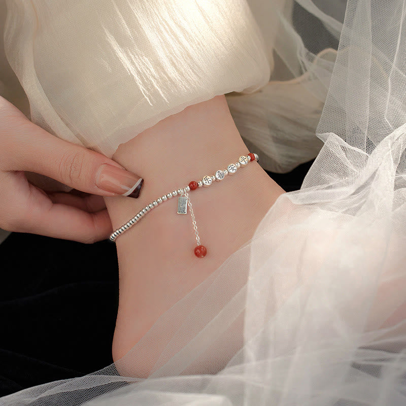 Buddha Stones 925 Sterling Silver Small Beads Red Agate Peace And Joy Blessing Anklet - image 8